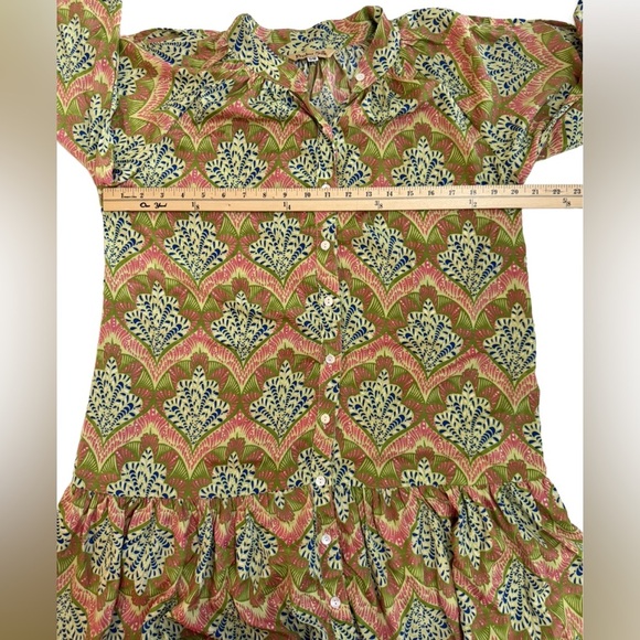 Boho silk Green and Orange Midi Dress - Picture 8 of 8